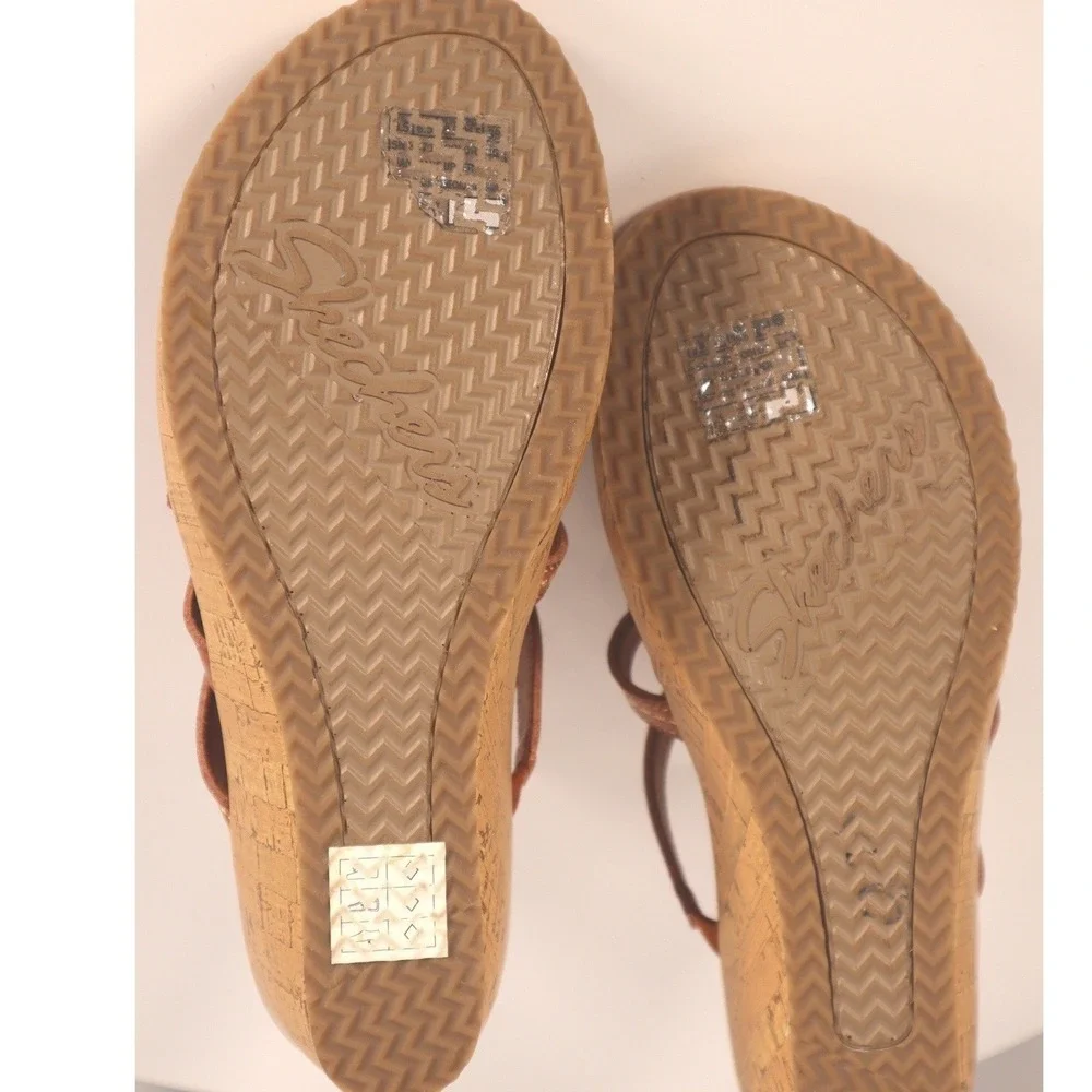 Skechers Cali Luxe Foam Wedge Sandals leather tangerine Size 7.5